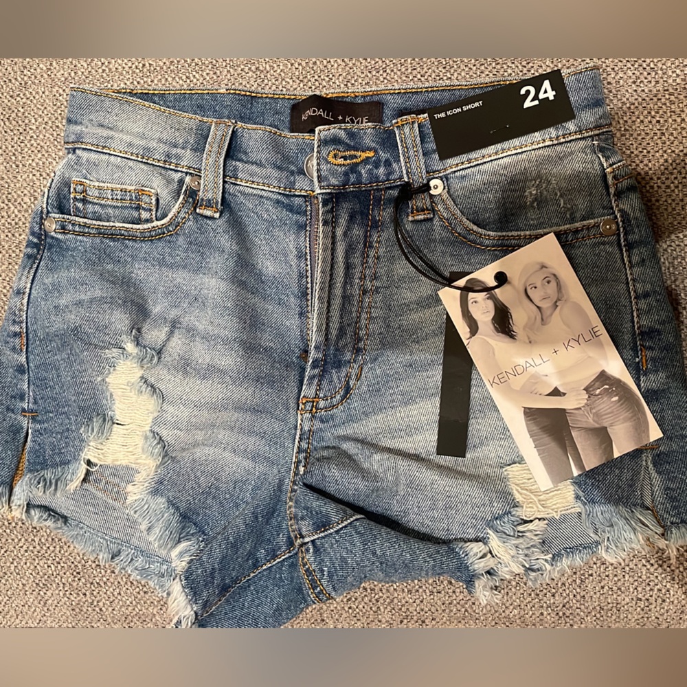 Kendall and Kylie high waisted distressed Jean shorts. New with tags.